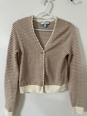 Rachel Parcell Striped V-Neck Cardigan in Brown and Cream